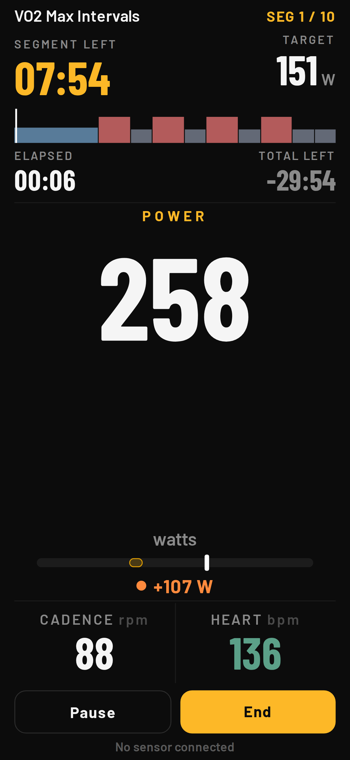 Live workout screen